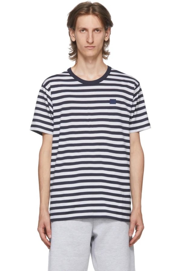Navy & White Patch Striped T-Shirt