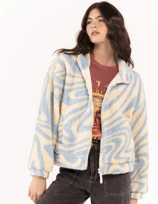 RSQ Print Womens Sherpa Jacket - BLUE COMBO | Tillys
