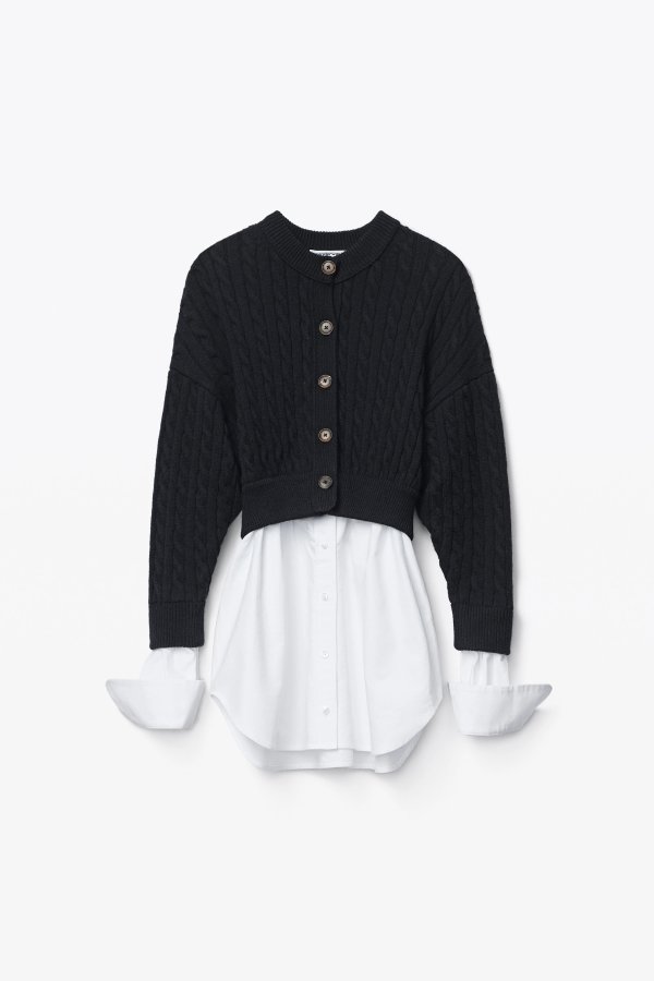 alexanderwang HYBRID TOP IN COTTON OXFORD AND WOOL CABLE #RequestCountryCode#