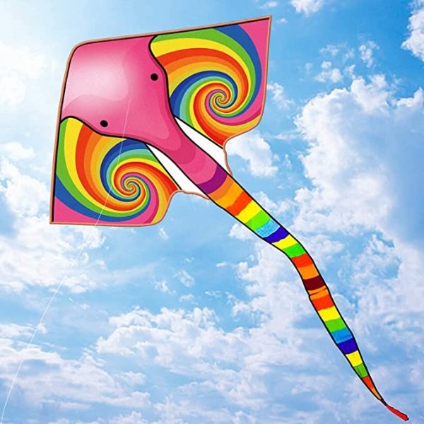 YongnKids Kites for Kids Adults, Large Colorful Delta Elephant Kite Easy to Fly & Assemble & Carry with 328ft Kite String, Good for Outdoor Games and Activities