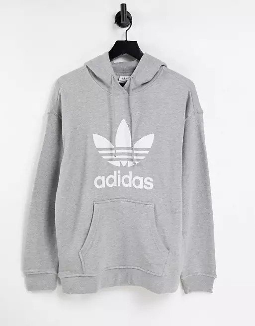 adicolor large logo hoodie in gray