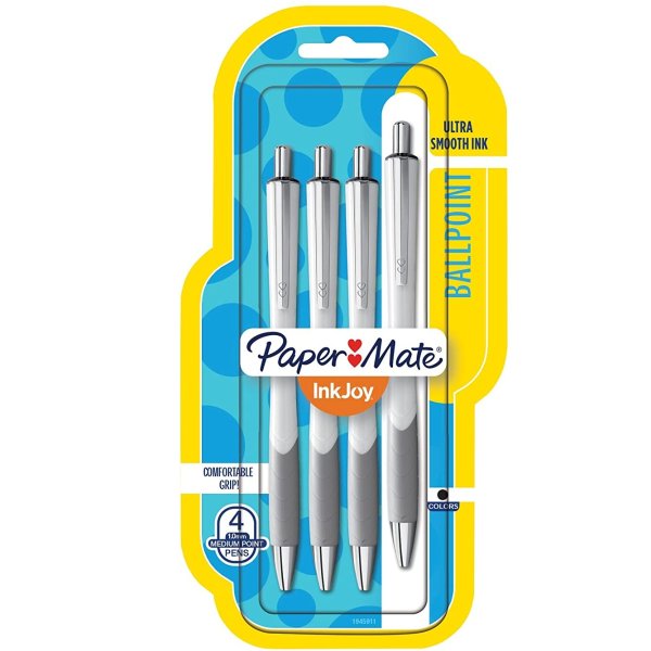 InkJoy 700RT Retractable Ballpoint Pens, Medium Point, White Barrel, Black Ink, 4 Pack (1945911)