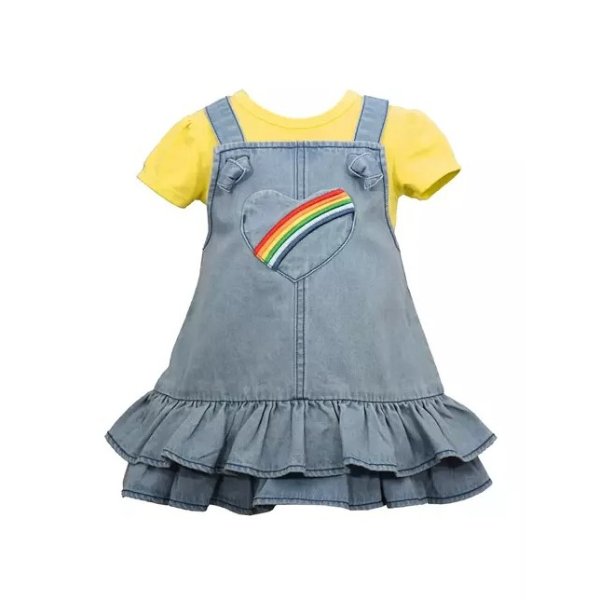 Girls 4-6x Rainbow Heart Dress with Puff Sleeve Shirt