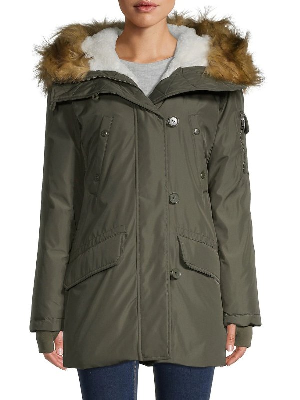 Faux Fur-Trim Hooded Jacket