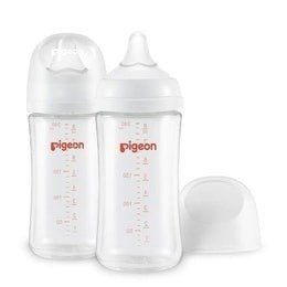 日本PIGEON贝亲 奶瓶新生儿玻璃奶瓶宽口径 自然实感仿母乳第3代 240ML (2个装) 配2个M奶嘴 (3-6个月)