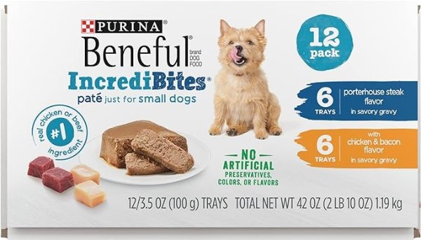 Beneful IncrediBites with Chicken and Natural Bacon Flavor and Porterhouse Steak Flavor Wet Dog Food Variety Pack - (12) 3.5 Oz. Cans