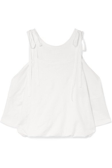 Cold-shoulder layered ribbed cotton top
