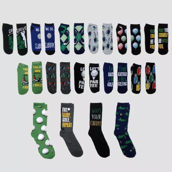 Men&#39;s Golf 15 Days of Socks Advent Calendar - Assorted Colors One Size