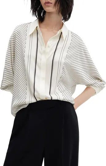 Stripe Dolman Sleeve Satin 衬衫