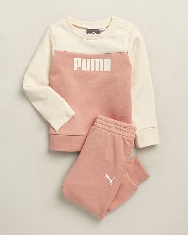 (Newborn/Infant Girls) Two-Piece Color Block Fleece Sweatshirt & Joggers Set