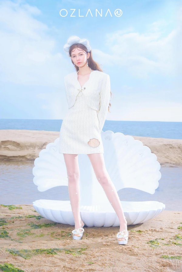Seafall Tweed Mini Dress(White)