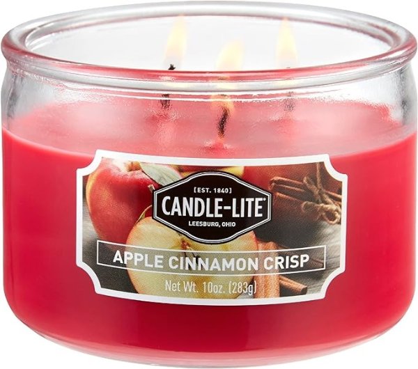 Scented Candles, Apple Cinnamon Crisp Fragrance, One 10 oz. Three Wick Aromatherapy Candle with 20-40 Hours of Burn Time, Red Color