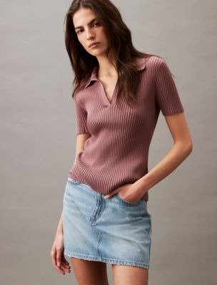 Smooth Cotton Rib Sweater Polo Shirt