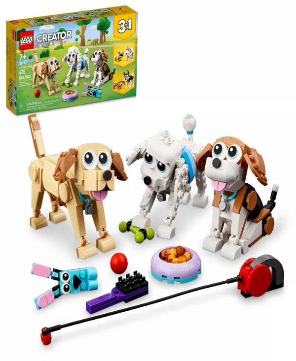 Creator 31137 3-in-1 Adorable Dogs Toy Building Set with Beagle, Poodle and Labrador Builds