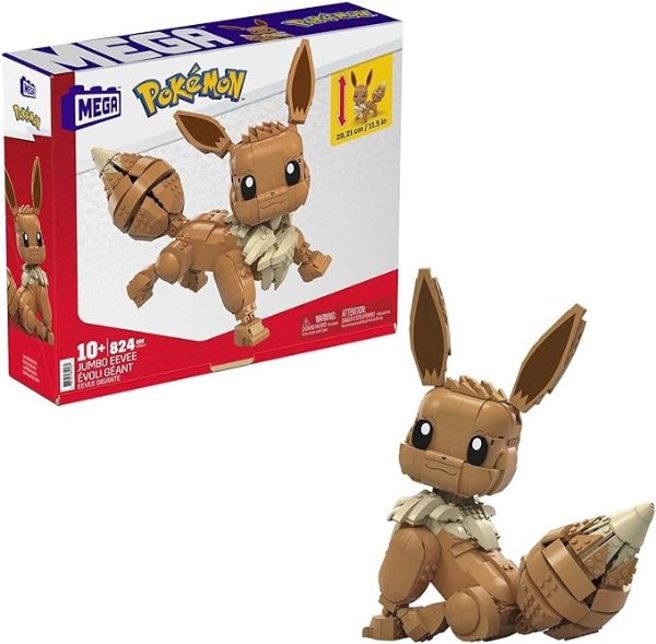 Pokemon Jumbo Eevee Toy Building Set, 11 inches Tall, poseable, 824 Bricks and Pieces, for Boys and Girls, Ages 6 and up (Amazon Exclusive)