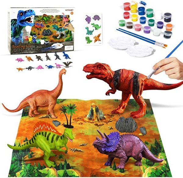 KITOART Dinosaur Painting Kits Arts and Crafts for Kids, Dinosaur Toys for Kids with Play Mat, DIY Painting Toys for Boys & Girls for Age 3 4 5 6 7 8 (58 Pcs)