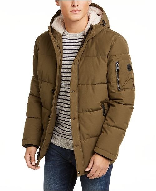 Men's Short Parka with Sherpa Hood, Created for Macy's