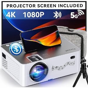 $20 couponPericat Projector with WiFi and Bluetooth, 5G WiFi Native 1080P/16000L Video Projector with Screen, 4K Support Outdoor Projector, 350'' Display Phone Projector with Carry Bag &Tripod for iPhone, TV Stick, Mac