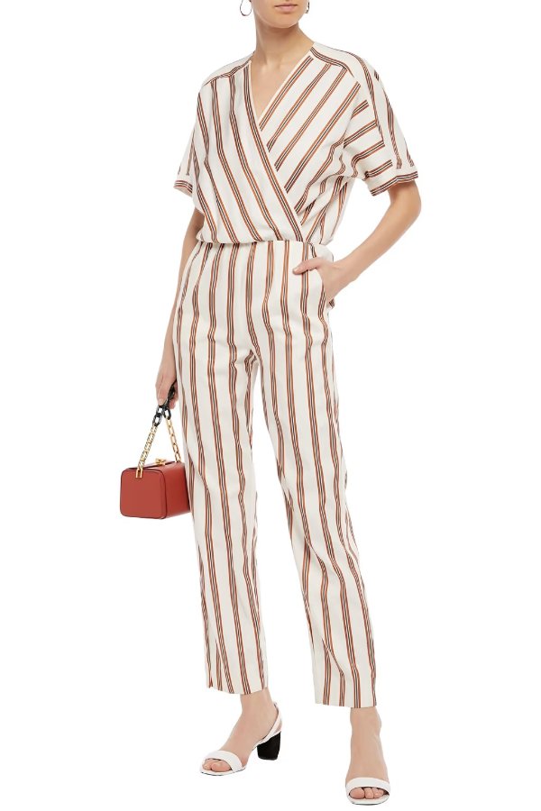 Pieni wrap-effect striped twill jumpsuit