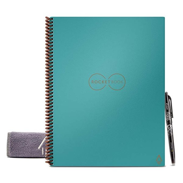 Smart Reusable Notebook - Dotted Grid Eco-Friendly Notebook with 1 Pilot Frixion Pen & 1 Microfiber Cloth Included - Neptune Teal / Light BlueCover, Letter Size (8.5" x 11")
