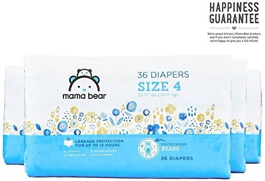 By Amazon -Diapers Size 4, 144 Count, Bears Print (4 packs of 36)