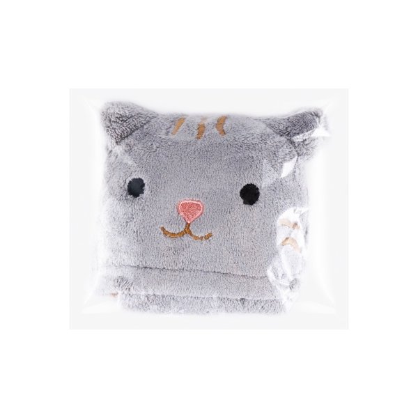 日本SUN SMILE 毛绒动物型可收缩折叠毛巾 猫咪 | 亚米