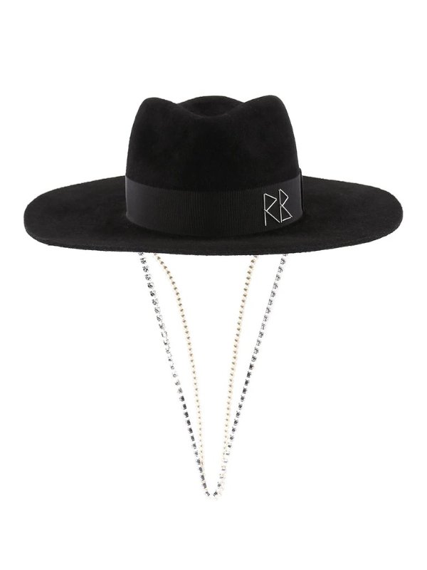 Crystal And Pearl Strap Fedora Hat