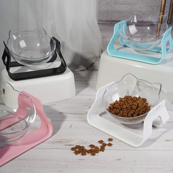 GAPZER Raised Cat Bowl with Detachable Stand, 15° Tilted Adjustable Elevated Pet Feeder