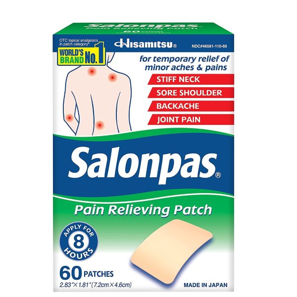 Salonpas Pain Relieving Patch for Back, Neck, Shoulder, Knee Pain and Muscle Soreness - 8 Hour Pain Relief - 60 Count
