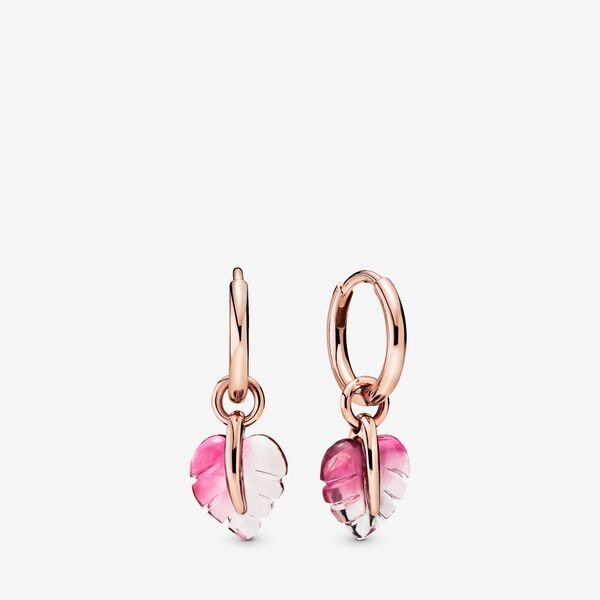 Pink Murano Glass Leaf Hoop Earrings