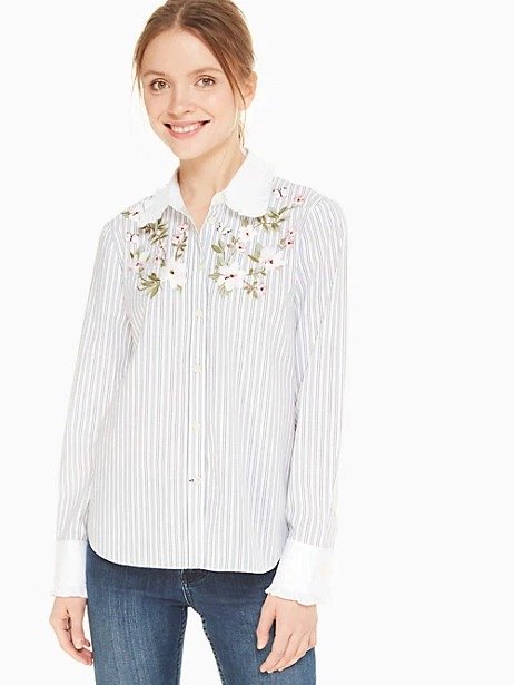 embroidered stripe ruffle top