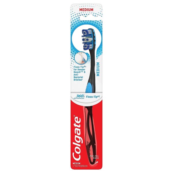 360 Advanced Floss-Tip Bristles Toothbrush, Medium Toothbrush, 1 Pack
