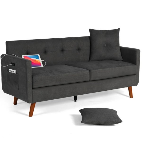 65" Modern Fabric Loveseat Sofa With 2 Usb Charging Ports