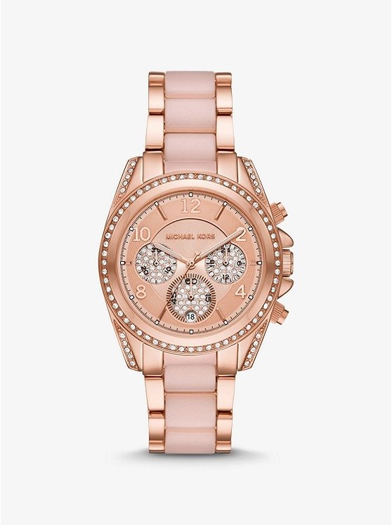 Oversized Blair Pave Rose Gold-Tone and Acetate Watch