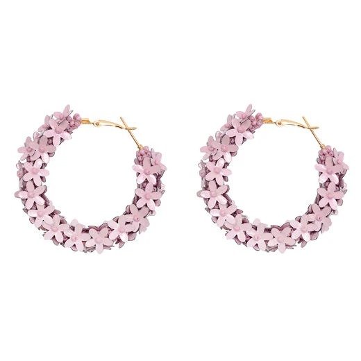粉色花卉圈形耳环