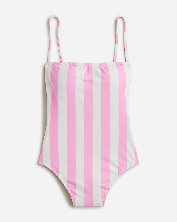 Squareneck one-piece swimsuit in pink stripe
