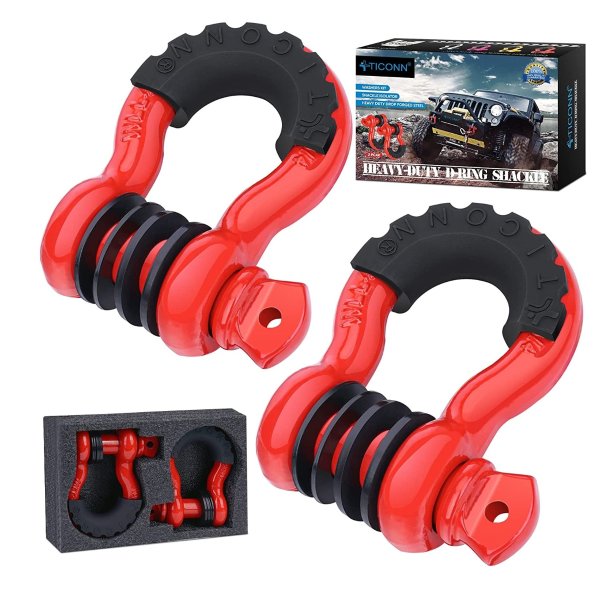 TICONN 2 Pack D Ring Shackle with 7/8" Screw Pin 57,000Ibs Break Strength, 3/4" Heavy Duty Shackles with Isolator & Washers for Tow Strap Winch Off Road Vehicle Recovery