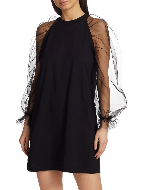 Long-Sleeve Organza Mini Dress