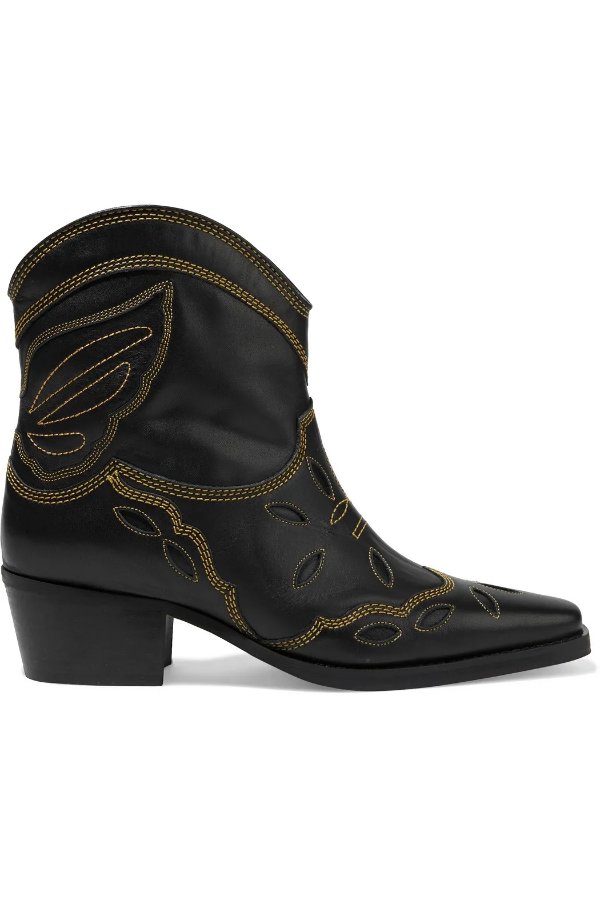 Low Texas embroidered leather ankle boots