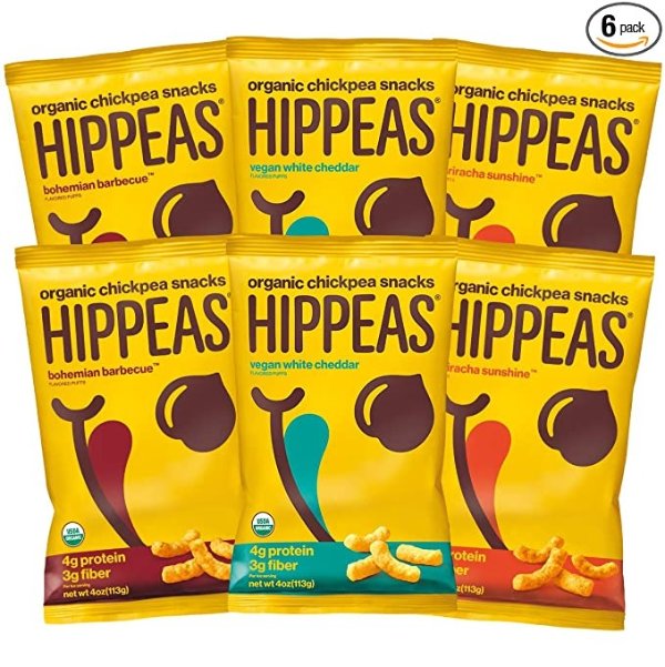 HIPPEAS Organic Chickpea Puffs + Variety Pack | 4 ounce, 6 count | Vegan, Gluten-Free, Crunchy, Protein Snacks