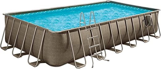 Funsicle 24'x12'x52" Oasis Designer Rectangular Frame Outdoor Above Ground Swimming Pool Set w/Accessories & Maintenance Kit, Brown Triple Basketweave