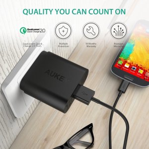 Aukey Quick Charge 2.0 18W USB Turbo Wall Charger Fast Charger (Black)