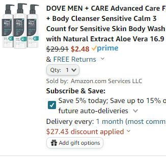 MEN + CARE Advanced Care Face + Body Cleanser Sensitive Calm 3 Count for Sensitive Skin Body Wash with Natural Extract Aloe Vera 16.9 oz