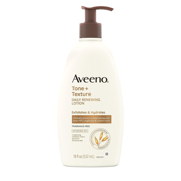 Aveeno Tone + Texture Daily Renewing Lotion With Prebiotic Oat, Gentle Lotion Exfoliates &amp; Hydrates Sensitive Skin