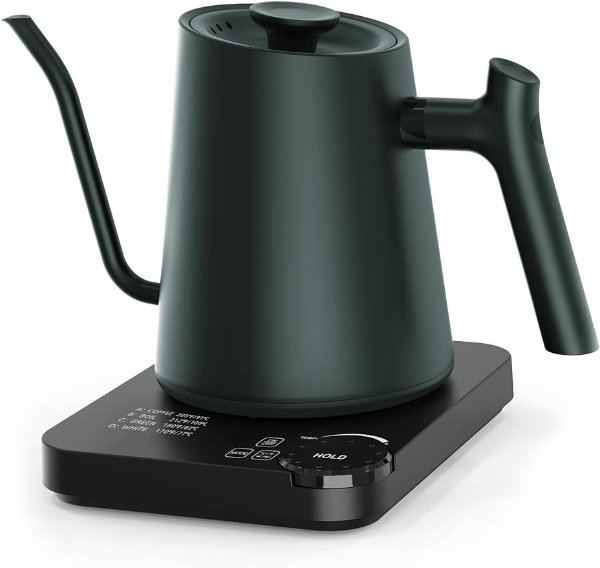 Paris Rhone Gooseneck Electric Kettle, Electric Kettle with 4 Variable Presets, ±1℉ Temperature Control & LED Real-time Temperature Display, Stainless Steel Inner, 24H Keep Warm for Coffee, Tea, 0.9L