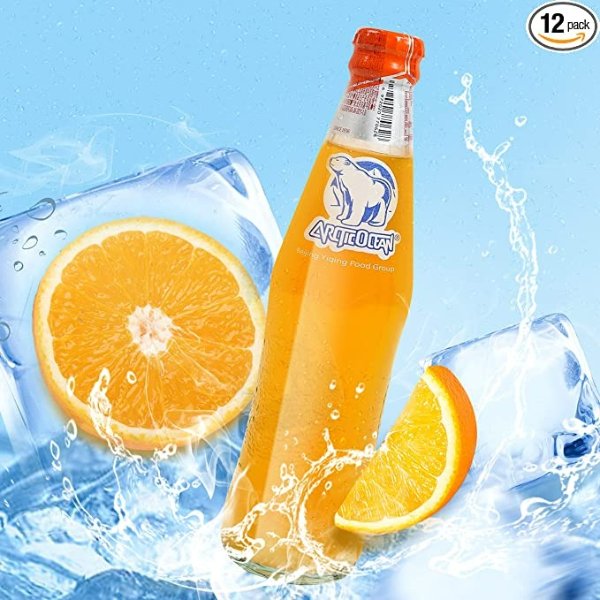 Arctic Ocean Mandarin Refined Orange Soda Drink, Beibingyang Pure Orange Sparkling Juice, Chinese Traditional Childhood Memory Soda Drinks with Old Fashion Glass Bottle, 8.4 oz / 248 mL per bottle, 12 Bottles