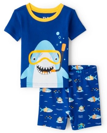 Baby And Toddler Boys Short Sleeve Shark Snug Fit Cotton Pajamas | The Children's Place - EDGE BLUE