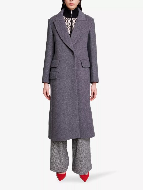 MAJEFlap-pocket collared wool-blend coat
