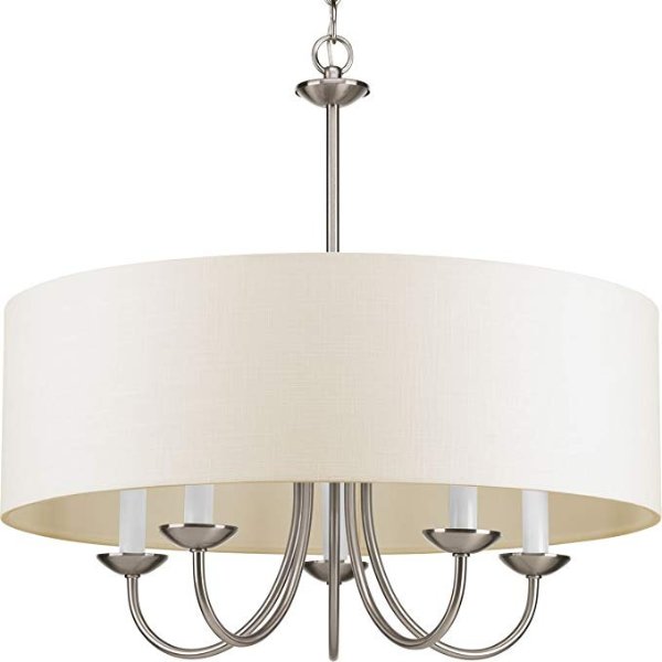 P4217-09 5-Lt. Chain Hung Fixture with Off-white linen fabric shade