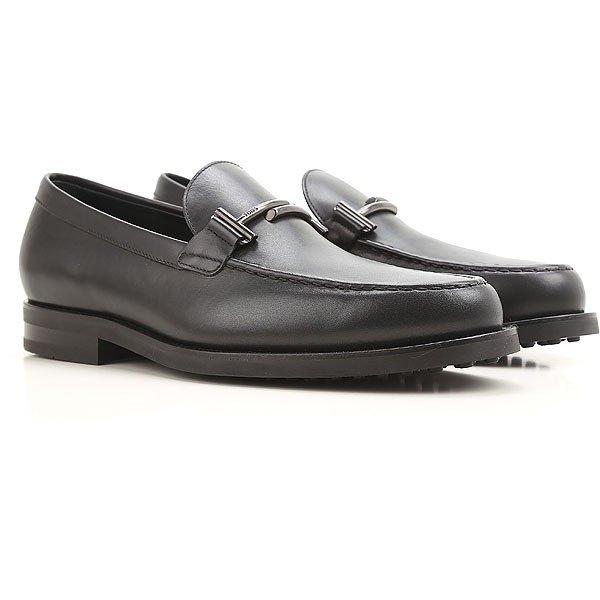 Men's Black Loafer In Leather with Double T Metal Clamp